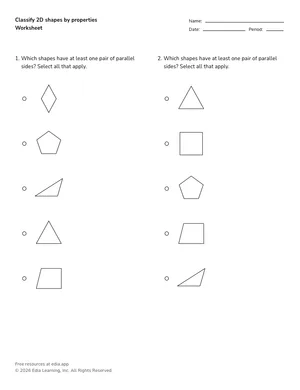 Classify 2D shapes by properties worksheet preview