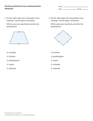 Classify quadrilaterals from marked properties worksheet preview