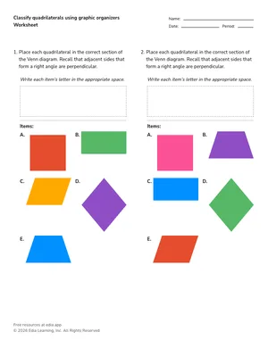 Classify quadrilaterals using graphic organizers worksheet preview