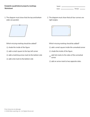 Complete quadrilateral property markings worksheet preview