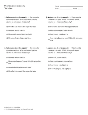 Describe volume as capacity worksheet preview