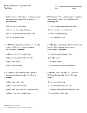 Develop definitions of quadrilaterals worksheet preview