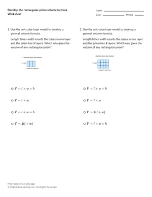 Develop the rectangular-prism volume formula worksheet preview
