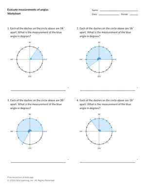 Evaluate measurements of angles worksheet preview