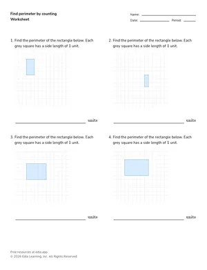 Find perimeter and area of rectangles worksheet preview