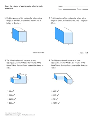 Find and explain volume of rectangular prisms worksheet preview