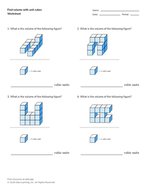 Find volume with unit cubes worksheet preview