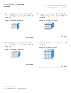 Find volume with unit-cube models worksheet preview