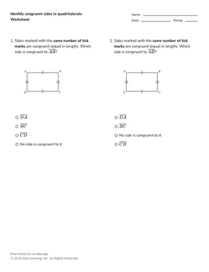 Identify congruent sides in quadrilaterals worksheet preview