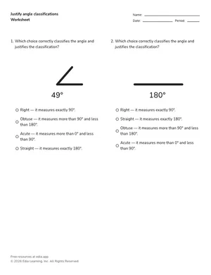 Justify angle classifications worksheet preview
