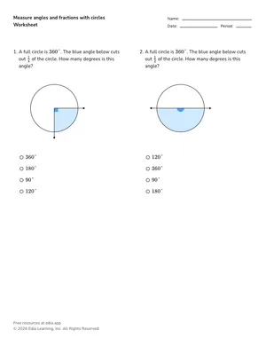 Measure angles and fractions with circles worksheet preview