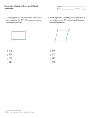 Name segments and angles in quadrilaterals worksheet preview