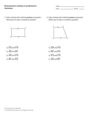 Read geometric markings on quadrilaterals worksheet preview