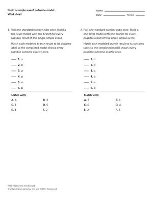 Build a simple-event outcome model worksheet preview