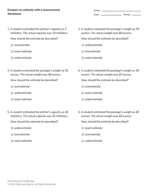 Compare an estimate with a measurement worksheet preview