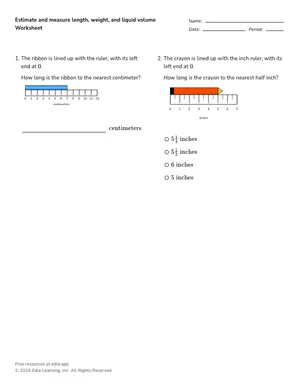 Estimate and measure length, weight, and liquid volume worksheet preview