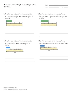 Measure and estimate length, mass, and liquid volume worksheet preview