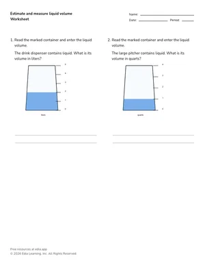 Estimate and measure liquid volume worksheet preview
