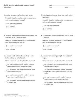 Decide whether to estimate or measure exactly worksheet preview