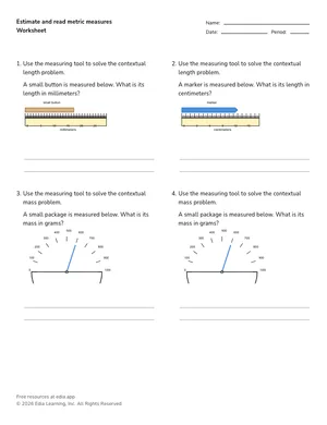 Estimate and read metric measures worksheet preview
