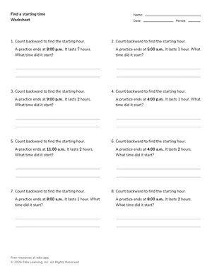 Find a starting time worksheet preview