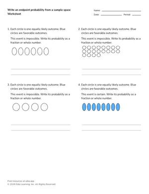 Write an endpoint probability from a sample space worksheet preview