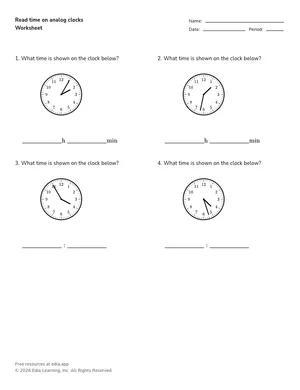 Read time on analog clocks worksheet preview