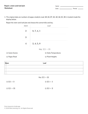 Repair a stem-and-leaf plot worksheet preview
