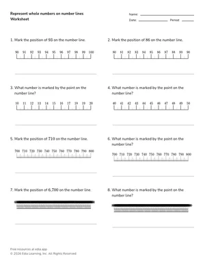 Represent whole numbers on number lines worksheet preview
