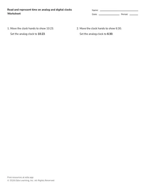 Read and represent time on analog and digital clocks worksheet preview