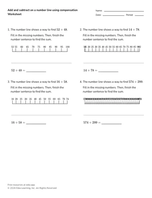 Add and subtract on a number line using compensation worksheet preview