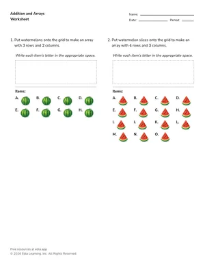 Addition and Arrays worksheet preview