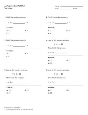 Apply properties of addition worksheet preview