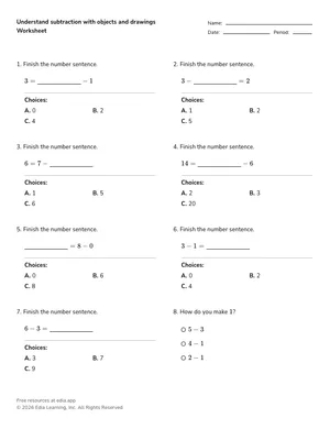 Understand subtraction with objects and drawings worksheet preview