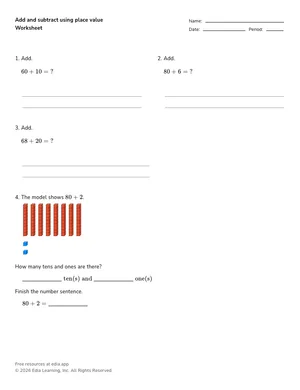 Add and subtract using place value worksheet preview