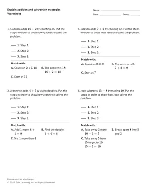 Explain addition and subtraction strategies worksheet preview
