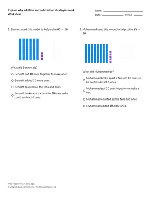 Explain why addition and subtraction strategies work worksheet preview