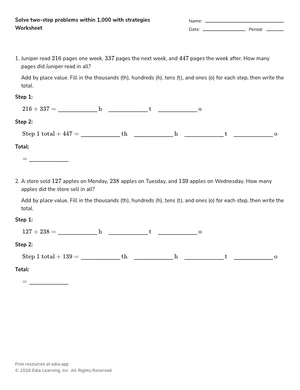 Solve two-step problems within 1,000 with strategies worksheet preview