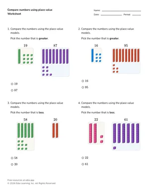 Compare numbers using place value worksheet preview