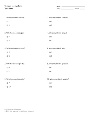 Compare two numbers worksheet preview