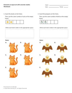 Generate an equal set with concrete models worksheet preview