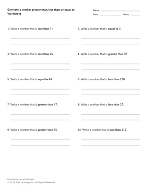 Generate a number greater than, less than, or equal to worksheet preview