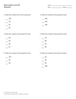 Order numbers up to 120 worksheet preview