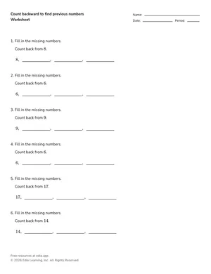 Count backward to find previous numbers worksheet preview