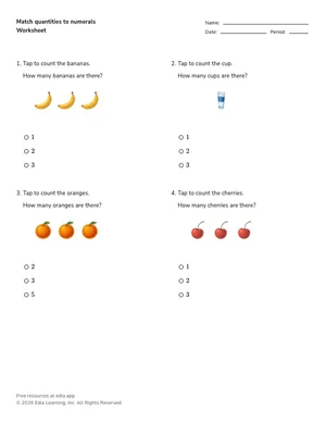 Match quantities to numerals worksheet preview