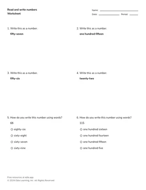 Read and write numbers worksheet preview