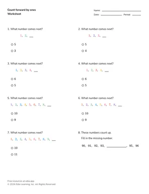 Count forward by ones worksheet preview