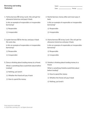 Borrowing and lending worksheet preview