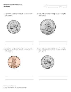 Write values with cent symbol worksheet preview
