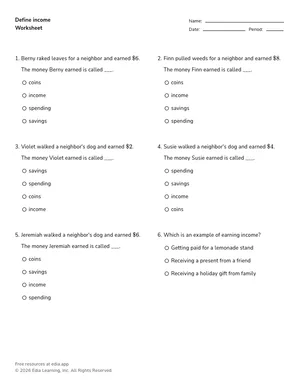 Define income worksheet preview